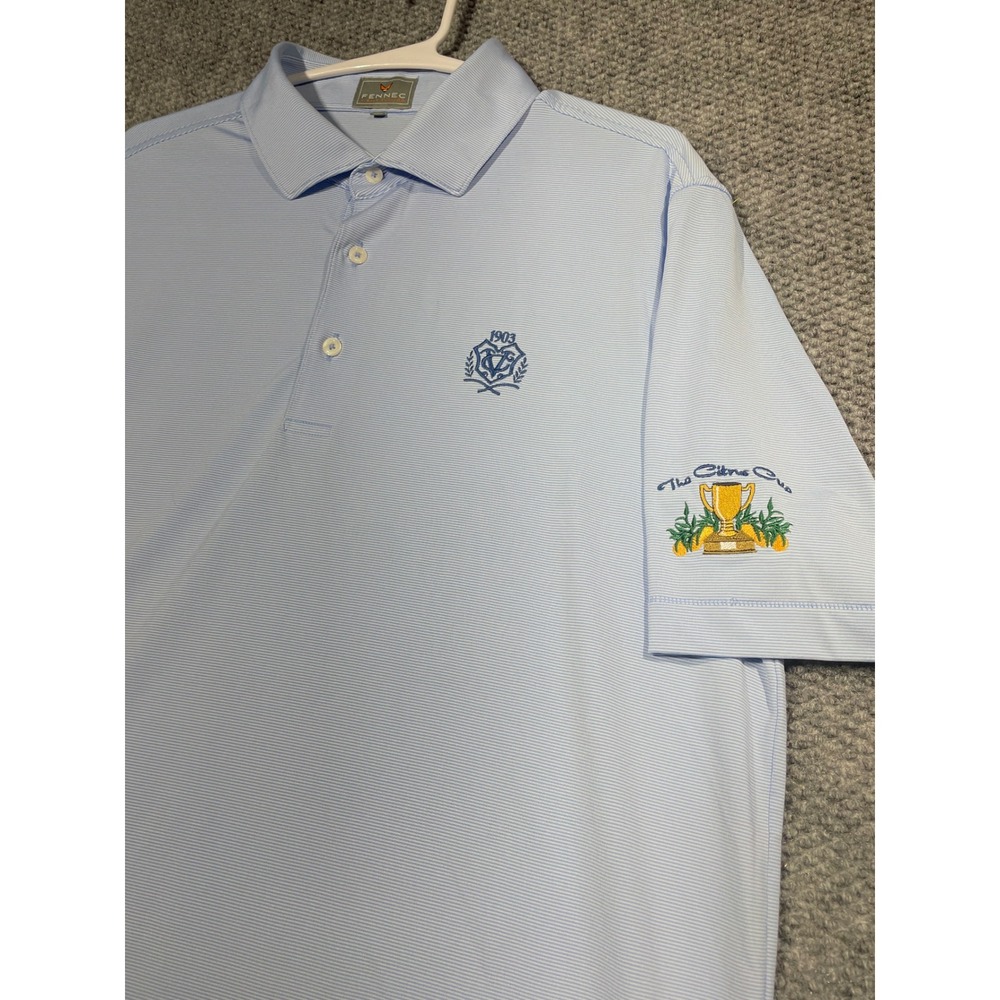 Fennec by Sliger Mens Medium Blue Stripe Citrus Cup Golf Polo Shirt